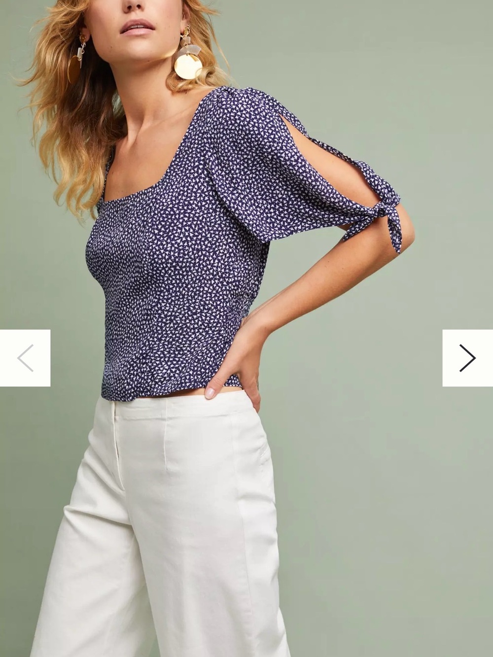 Anthropologie Maeve Navy and White Tie-Sleeve Scoop Neck Blouse M - Picture 2 of 8